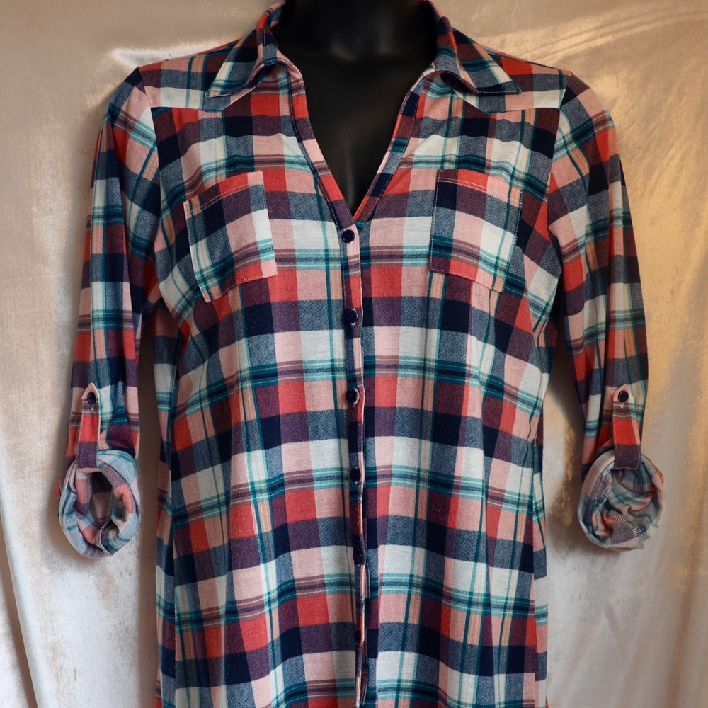 Max Jeans XL plaid flannel 3/4 sleeve button down